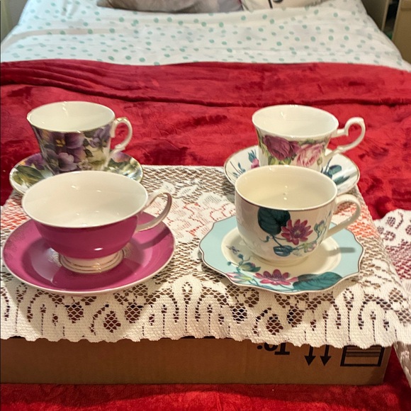 various Other - Teacup Party Cups and Saucer Set of 4 Different Brands